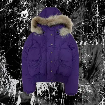 [ Y2K ] 퍼 다운 자켓 짧은 기장 보라색 그런지 헤이세이 갸루 펑크