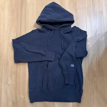 Champion 리버스 위브 파랑 택 후드티 네이비
