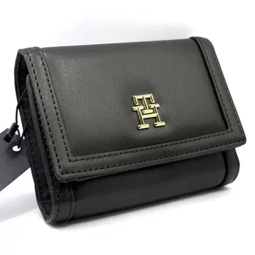 [ 새상품 ] 타미힐피거 3단 폴더형 지갑 TH 로고 무지 심플 블랙