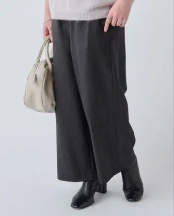 비어즐리 허리 리브 기모 체크 와이드 팬츠 그레이