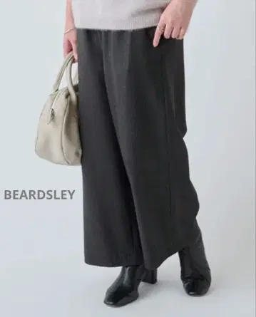 비어즐리 허리 리브 기모 체크 와이드 팬츠 그레이