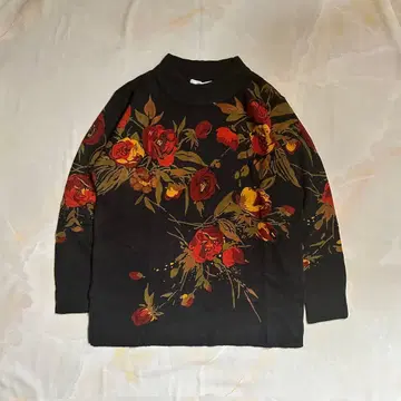꽃무늬 니트 스웨터 여성용 M 블랙 레트로 귀여운