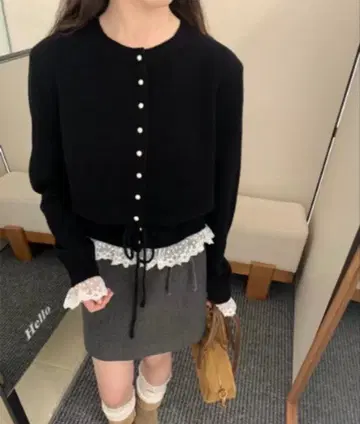 펄 레이스 스트링 니트 가디건