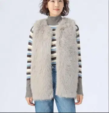 BEAMS HEART 노카라 인조 모피 베스트