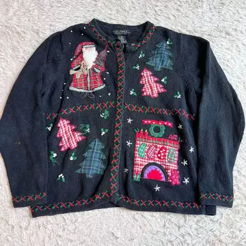 미국 빈티지 의류 크리스마스 아플리케 자수 가디건 M