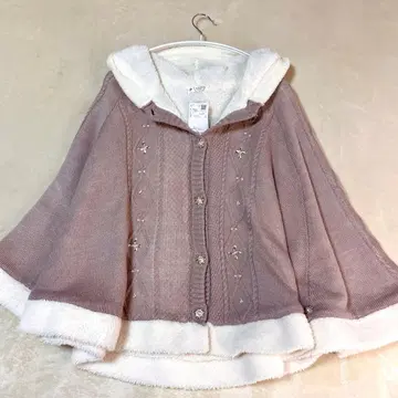 미사용 새상품 엑시즈팜 비쥬 보아 니트 판초 후드 핑크