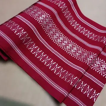 나고야 오비 빨간 바탕 자수 넣은 하카타 오비