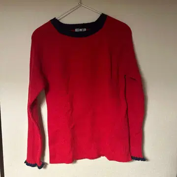 nico and - 리브 편직 긴팔 스웨터 레드