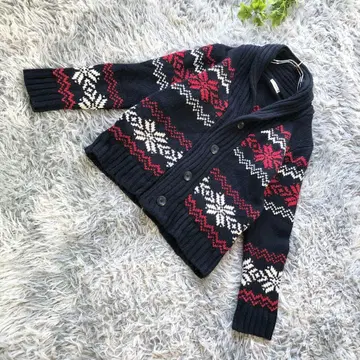 C.P.S. [ M ] 눈꽃 패턴 네이비 가디건 니트 버튼 긴팔 겨울