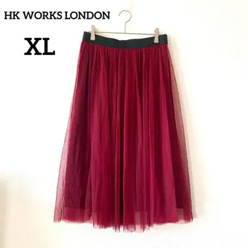 새상품급 에이치케이 웍스 튤 벨로아 스커트 XL 빨간색 허리밴딩 131