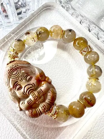 타이탄 골드 루틸 마노 가네샤 님 팔찌