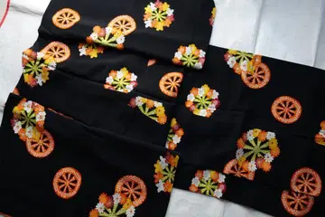 코몬 시마카메 꽃 겐지마루 블랙 베이스 크레이프 원단