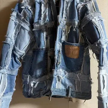 데님 패치워크 후드 부착 자켓