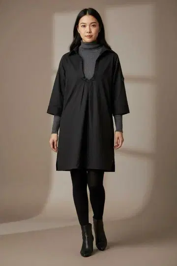 정가 20,000엔 블랙 셔츠 원피스 7부 소매