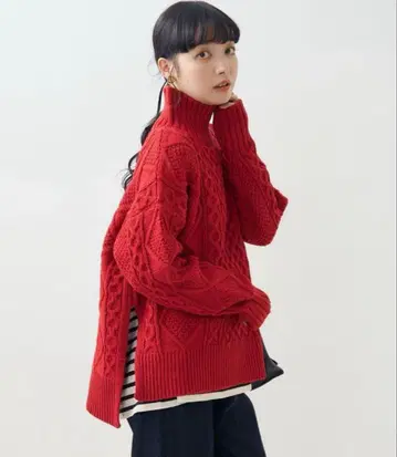 믹스 케이블 터틀 니트 풀오버