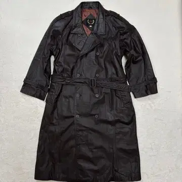 [ 레어 ] 소가죽 레더 트렌치코트 에폴렛 벨트 소매 벨트 브라운