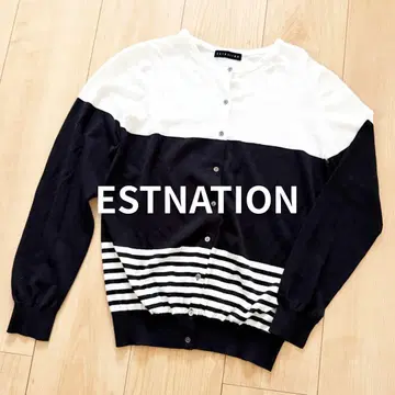[ 새상품급 ] 에스트네이션 크루넥 보더 가디건 면 100%