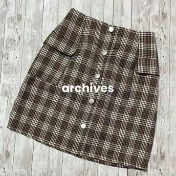 새상품급 archives 아카이브 타이트 미니 스커트 체크 브라운
