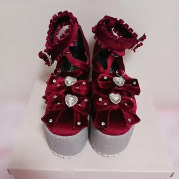 앙크루즈 Ank Rouge 비쥬 벨로아 리본 통굽 신발 레드 빨간색