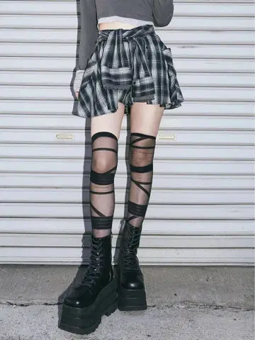 다리치 레이어드 체크 숏팬츠 NVY 네이비