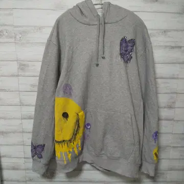 버터플라이 스마일 그레이 후드티 리버스 위브 사양 USA 구제 의류