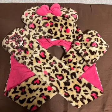미니 마우스 레오파드 무늬 후드 부착 머플러