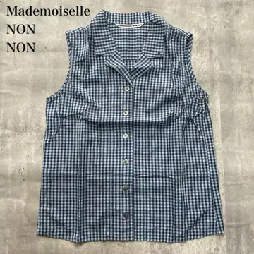마드모아젤 논논 [ M ] 슬리브리스 셔츠 깅엄 체크 오픈 카라
