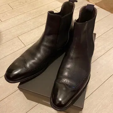 아자부 테일러 블랙 가죽 사이드 고어 부츠 가죽 신발 메달리온 가죽 신발