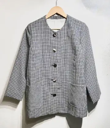 새상품급 노카라 체크 무늬 노카라 자켓 복고풍 느낌 미인백화 프리