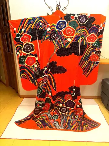 오렌지 컬러 꽃무늬 대후리소데