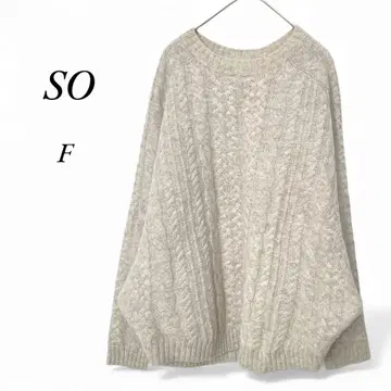 SO 케이블 니트 스웨터 돌먼 슬리브 라이트 그레이 라이트 베이지