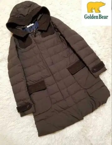 Golden Bear 후드 부착 브라운 다운 코트