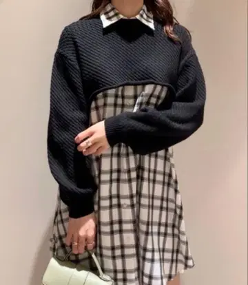 SNIDEL 스나이델 콤비 원피스 블랙/체크 FREE