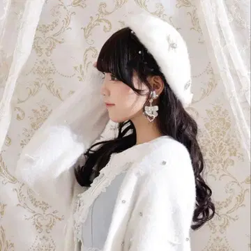 NOEMIE 트위드 리본 베레모 화이트 비쥬 노에미