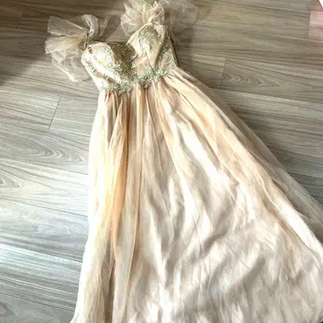 신부 들러리 드레스 플로럴 자수 핑크 베이지