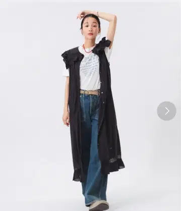 빔즈 보이 블랙 프릴 슬리브리스 롱 원피스