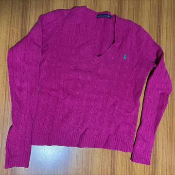 ALPH LAUREN 케이블 니트 V넥 스웨터 핑크