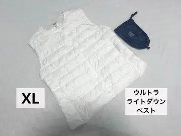 유니클로 여성용 울트라 라이트 다운 베스트 XL 화이트 노카라