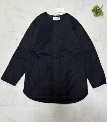 택 포함 새상품 dessin 퀼팅 코트 노카라 블랙