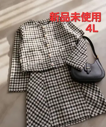 [4L] 라메 트위드 노카라 숏 자켓 & 스커트 셋업, 새상품