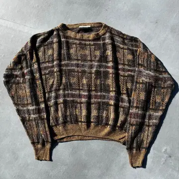 90s VINTAGE 총무늬 니트 숏 기장 체크 무늬 아트 니트 레어