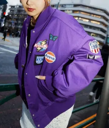 안나수이 ANNASUI NYC 퍼플 봄버 자켓 패치워크