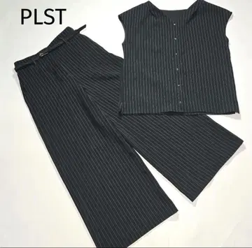 [ 새상품급 ] PLST 셋업 와이드 팬츠 벨트 포함 네이비 스트라이프