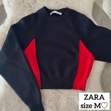 새상품급 ZARA 자라 컬러 블록 크롭 니트 네이비