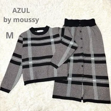 AZUL by moussy 셋업 니트 롱 스커트 체크 무늬