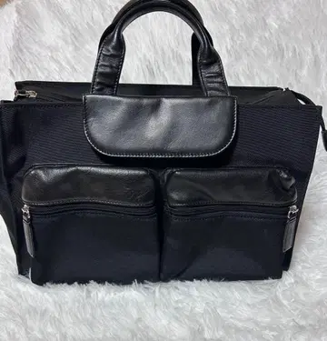 SENSOUNICO 블랙 가죽 나일론 토트백 천연 가죽 소가죽