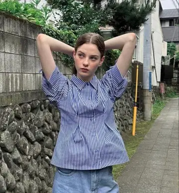 poppy 캔디 퍼프 스트라이프 셔츠