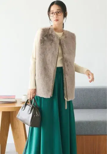 에코 퍼 무스탕 튜닉 베스트