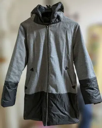 XL 사이즈 여성용 후드 부착 그레이 x 블랙 자켓 코트