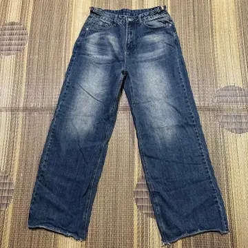 와이드 레그 데님 팬츠 다크 블루 L